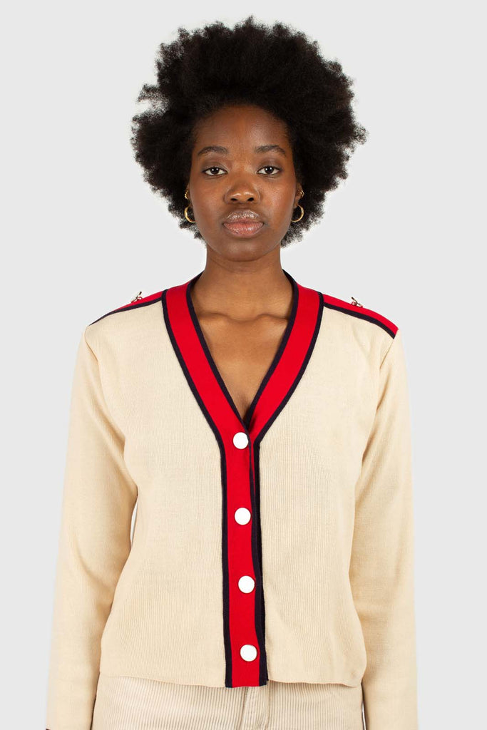 Light beige and red contrast trim cardigan_1