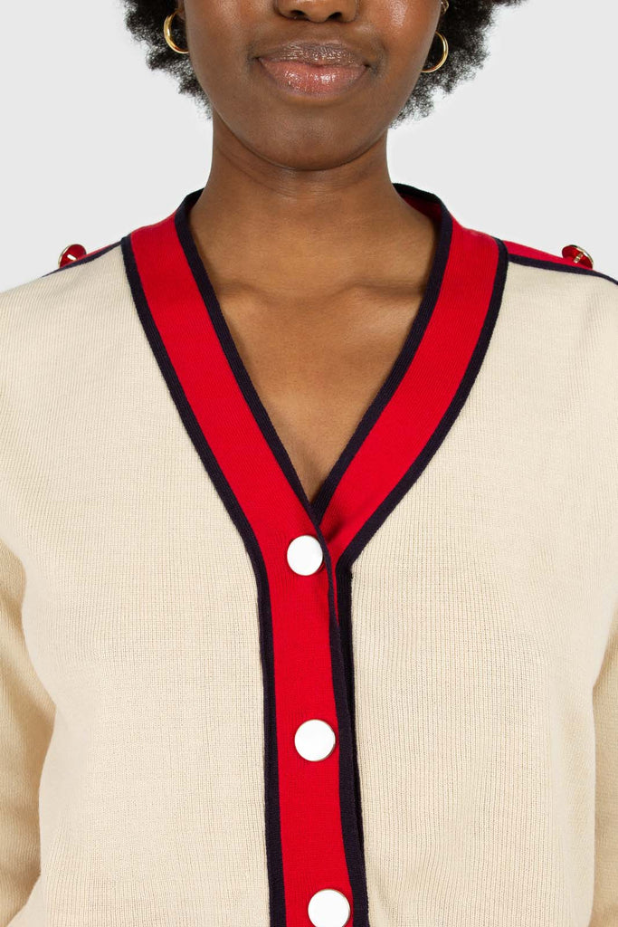 Light beige and red contrast trim cardigan_5