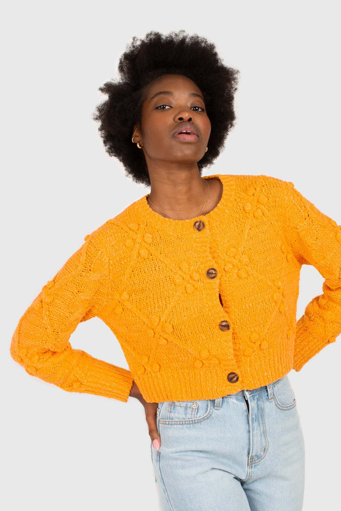 Bright orange bobble knit cardigan_1