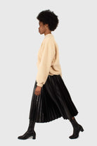 Black vegan leather pleated midi skirt_9