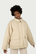 Beige teddy lined cinch back parka_4