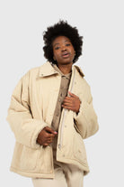 Beige teddy lined cinch back parka_5