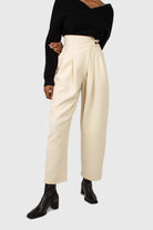 Cream double side button loose fit trousers_1