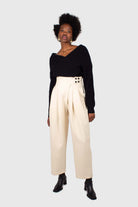 Cream double side button loose fit trousers_2