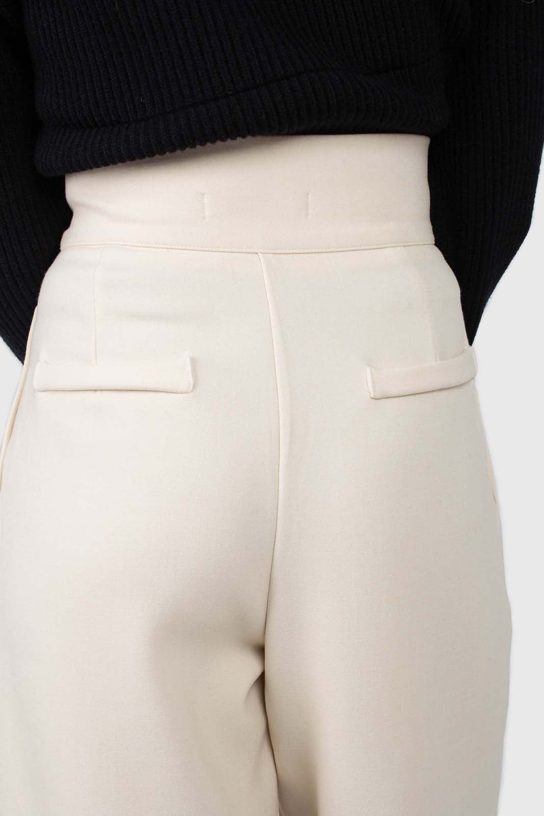 Cream double side button loose fit trousers_6