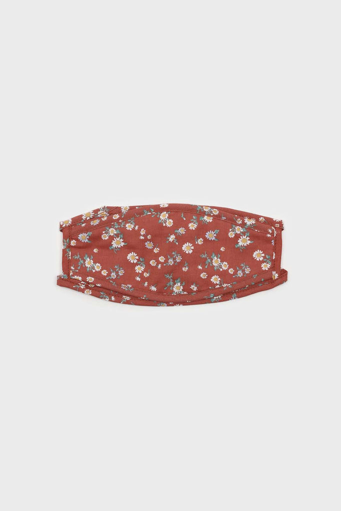 Brown and white wild daisy print face mask_2