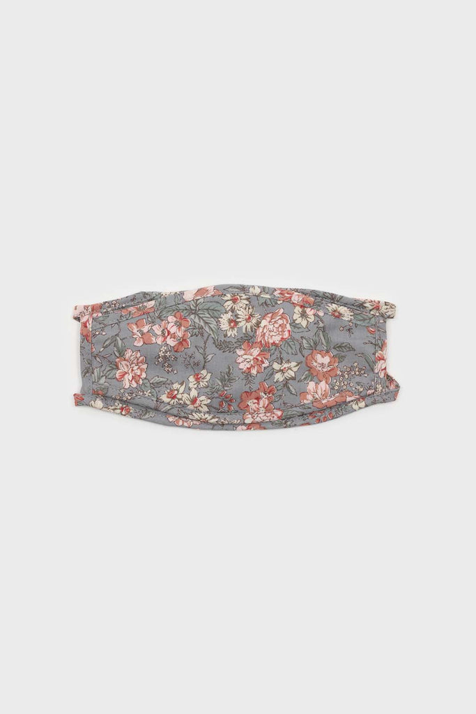 Blue and large pink floral print face mask_2