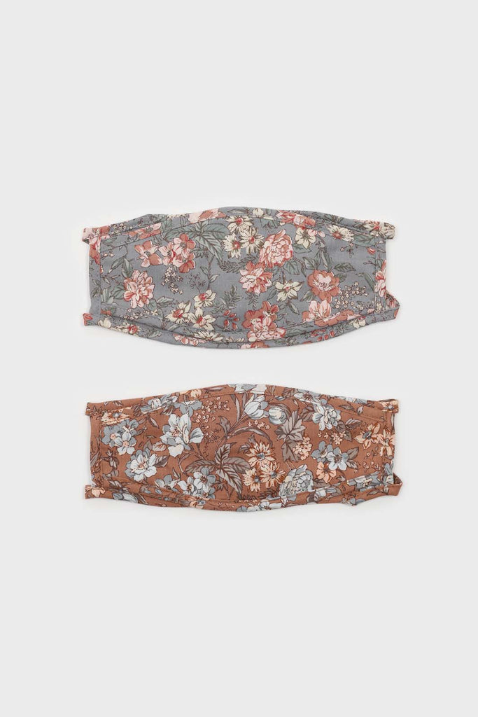 Blue and large pink floral print face mask_3