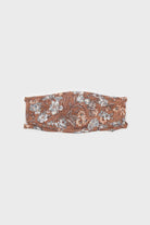 Brown and large blue floral print face mask_2