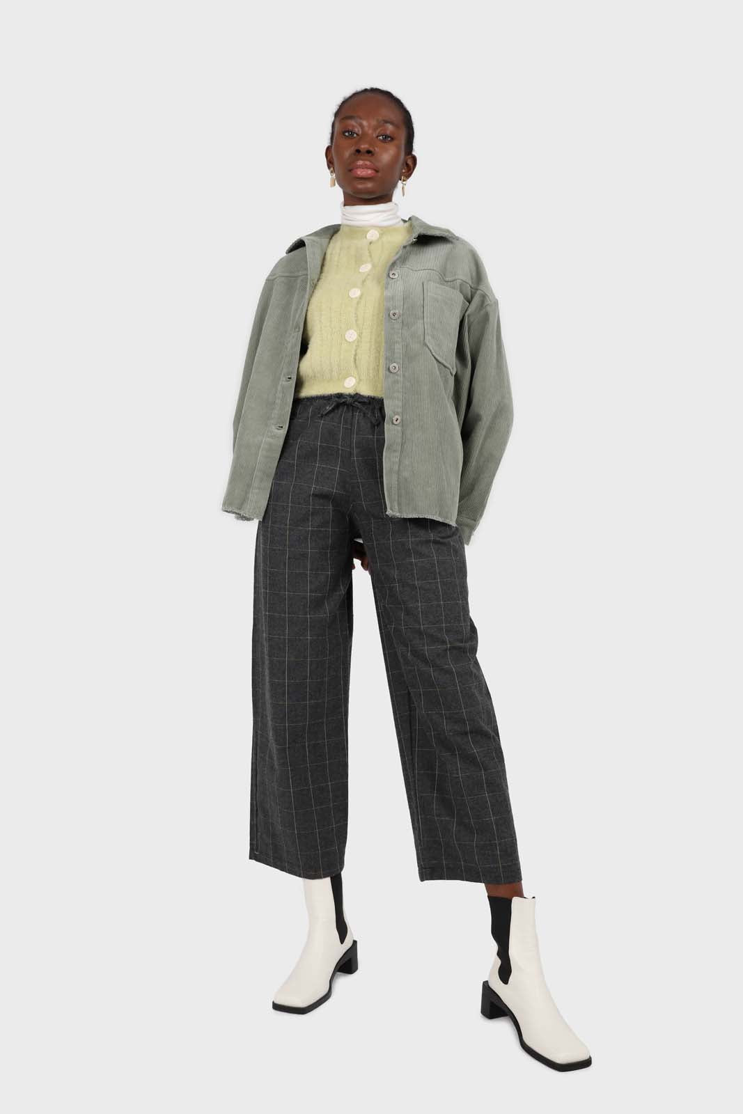 Charcoal and white box checked loose fit trousers_2
