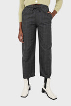 Charcoal and white box checked loose fit trousers_1