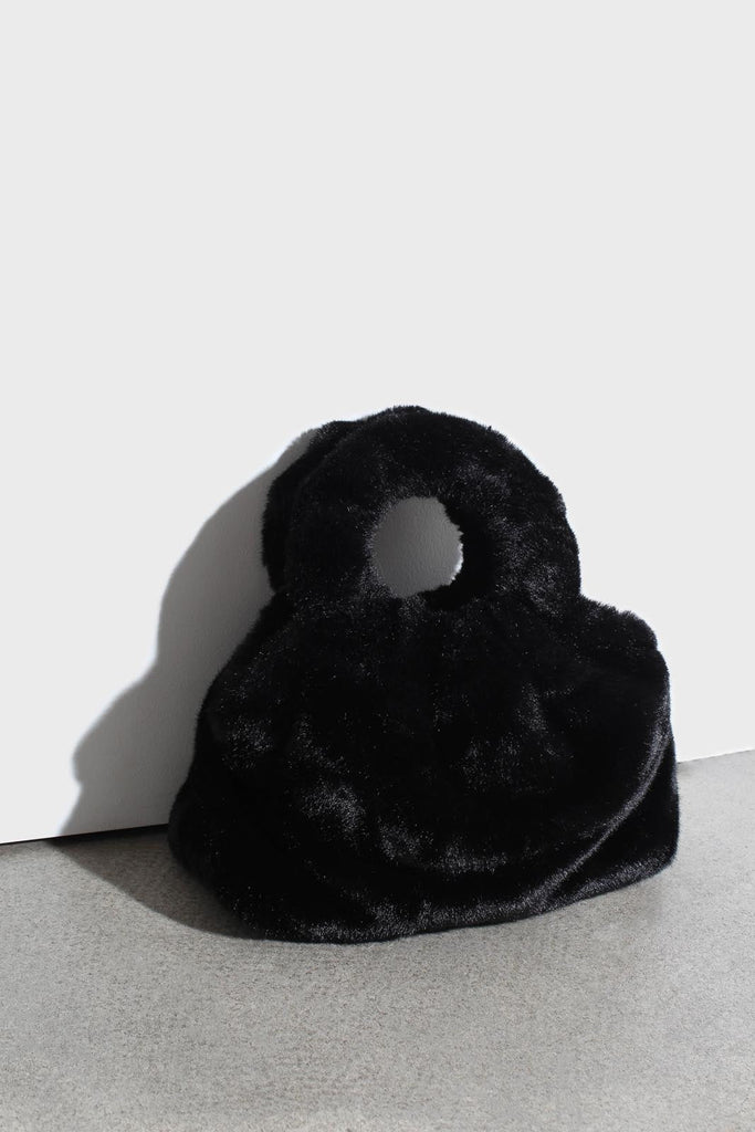 Black furry ring handle crossbody handbag_1