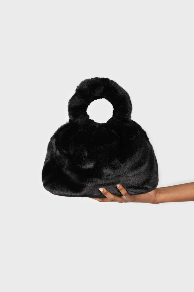 Black furry ring handle crossbody handbag_3