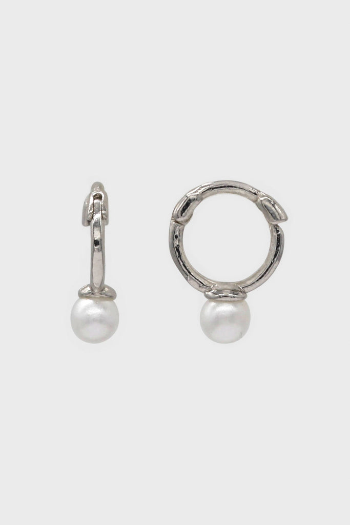 Silver dangling pearl single huggie earring - 4mm_1
