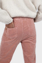 Pale pink corduroy drawstring loose fit trousers_4