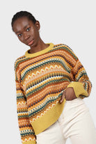 Yellow multi patterned crew neck jumper_4