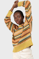 Yellow multi patterned crew neck jumper_5
