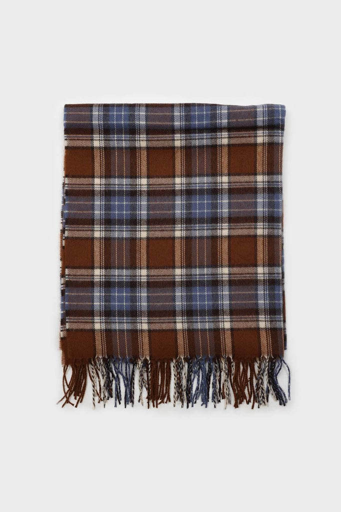 Brown and blue classic plaid scarf_1