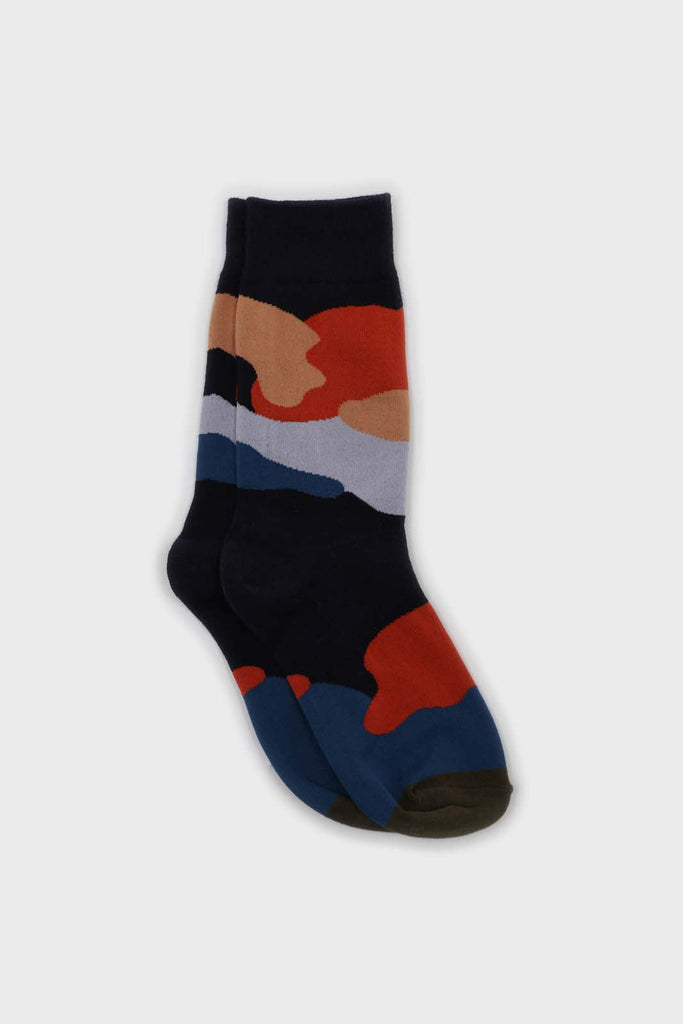 Navy and orange abstract print socks_1