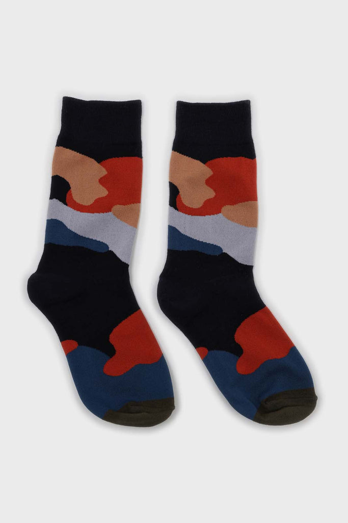 Navy and orange abstract print socks_3