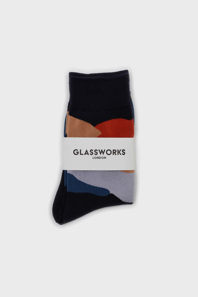 Navy and orange abstract print socks_2