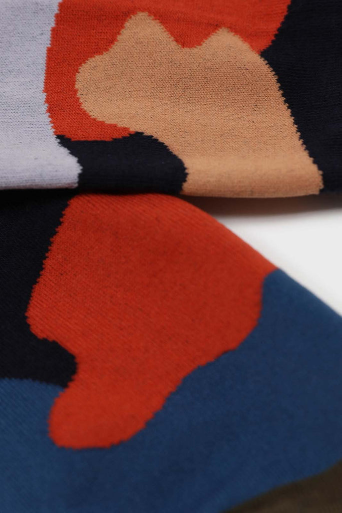 Navy and orange abstract print socks_4