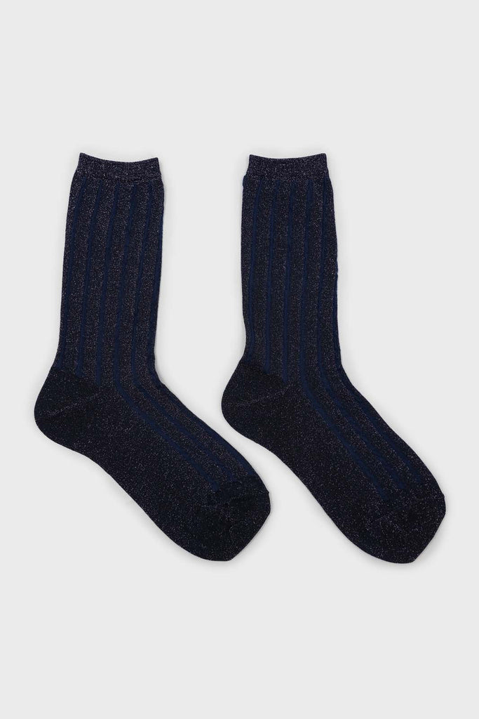 Blue contrast metallic ribbed socks_4