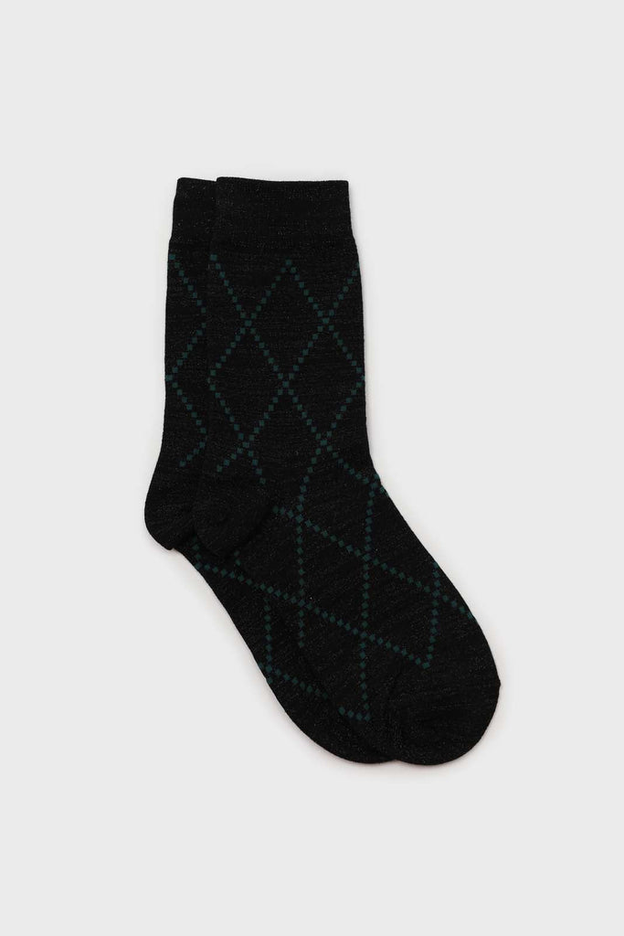 Black and green dotted diamond metallic socks_1