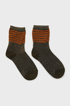 Khaki ribbed glitter puffed ankle socks_4