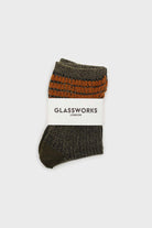 Khaki ribbed glitter puffed ankle socks_3