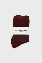 Red ribbed glitter puffed ankle socks_3