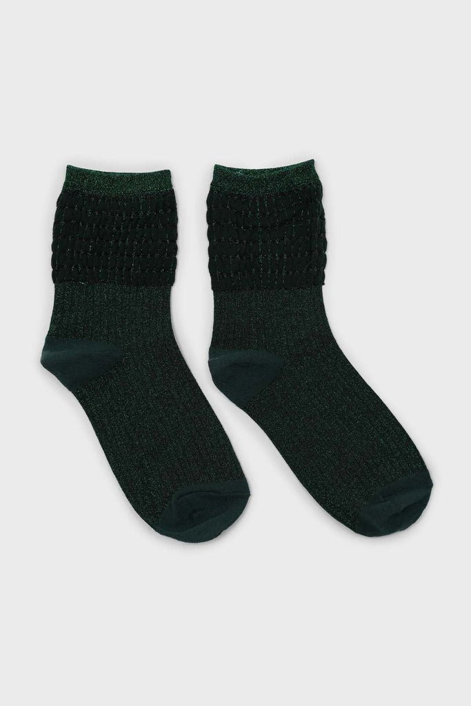 Green ribbed glitter puffed ankle socks_4