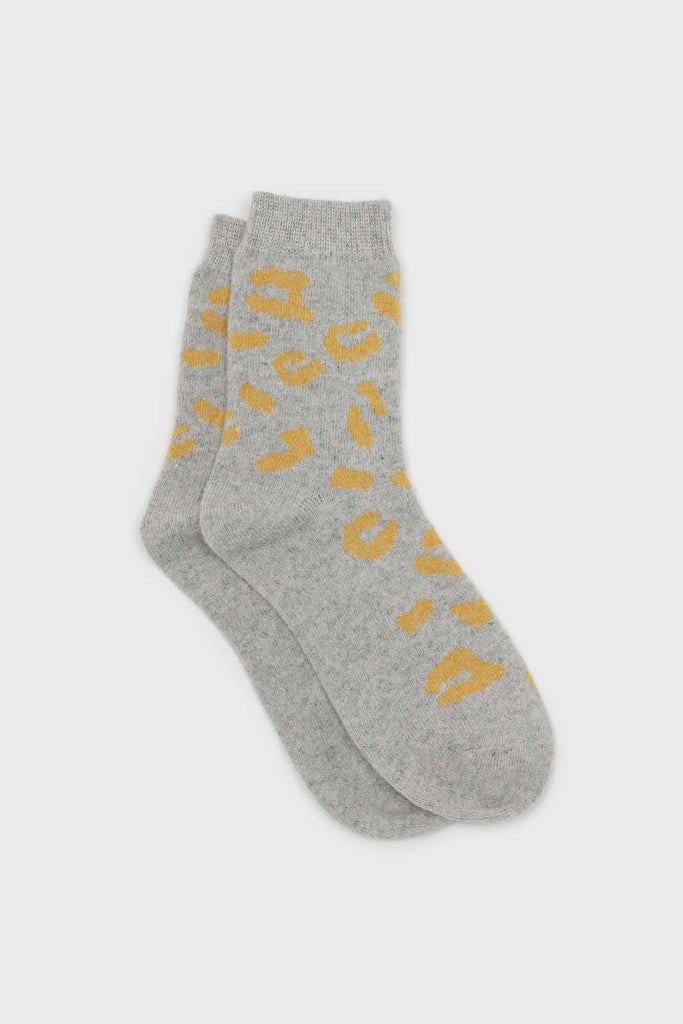 Pale grey and yellow leopard wool blend socks_1
