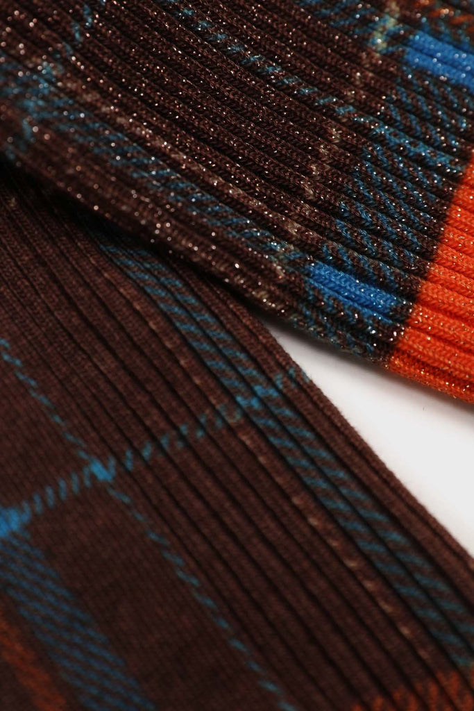 Brown and orange metallic checked socks_2