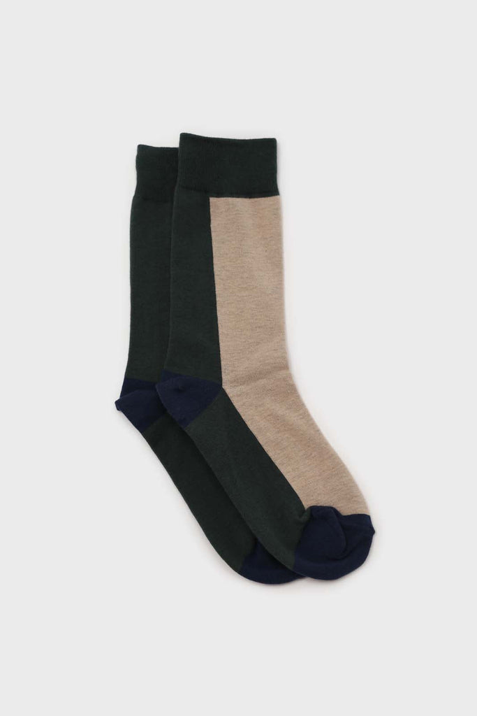 Light beige and green thick vertical strip socks_1