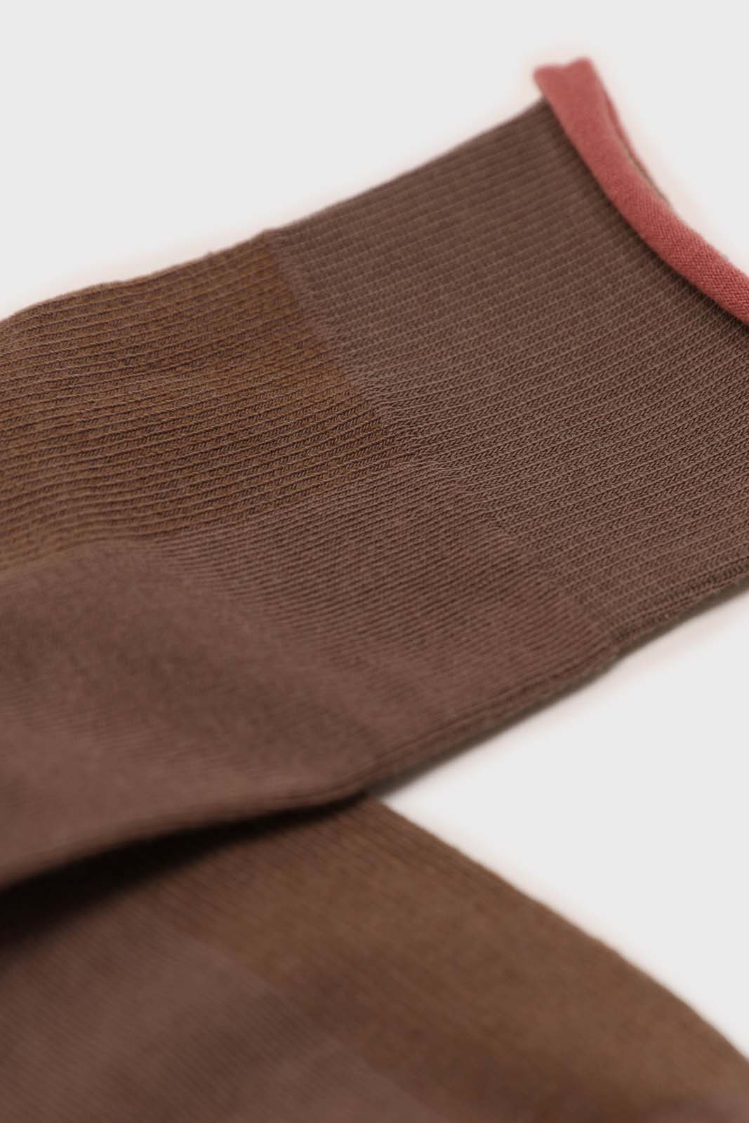 Dark beige and pink rolled trim socks_2