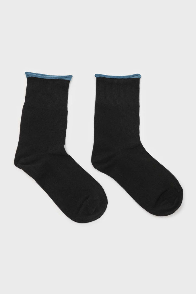 Black and blue rolled trim socks_4