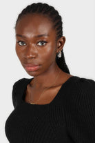 Black puff sleeved square neck knit top_6