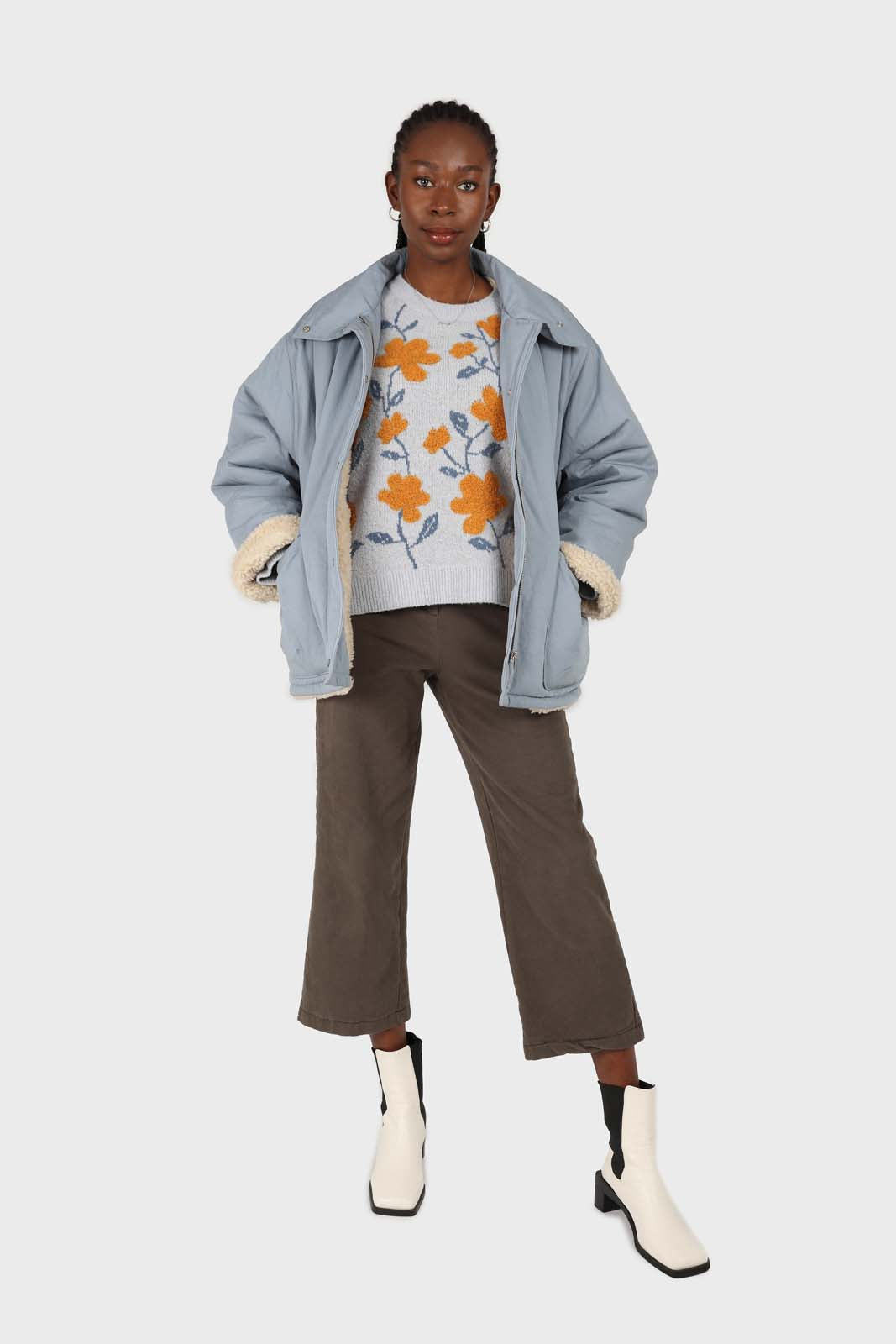 Khaki straight thick loose fit trousers_3