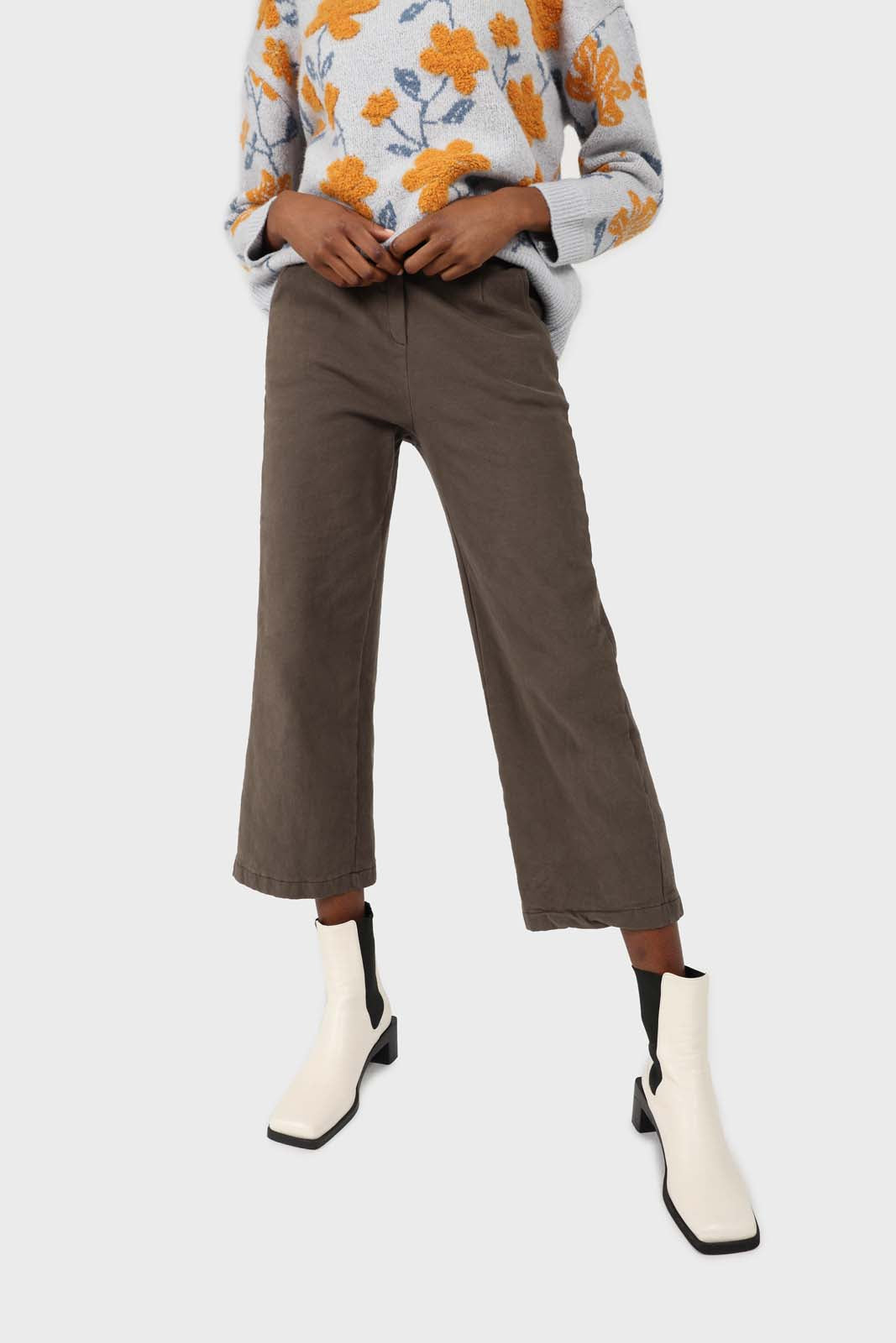 Khaki straight thick loose fit trousers_1