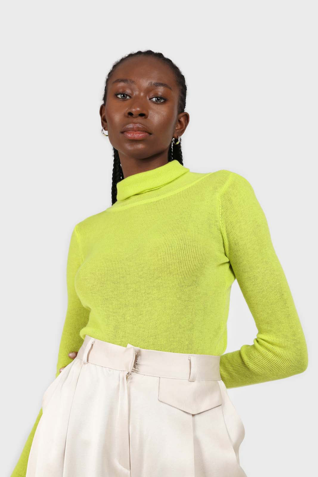 Bright green wool blend turtleneck top_2