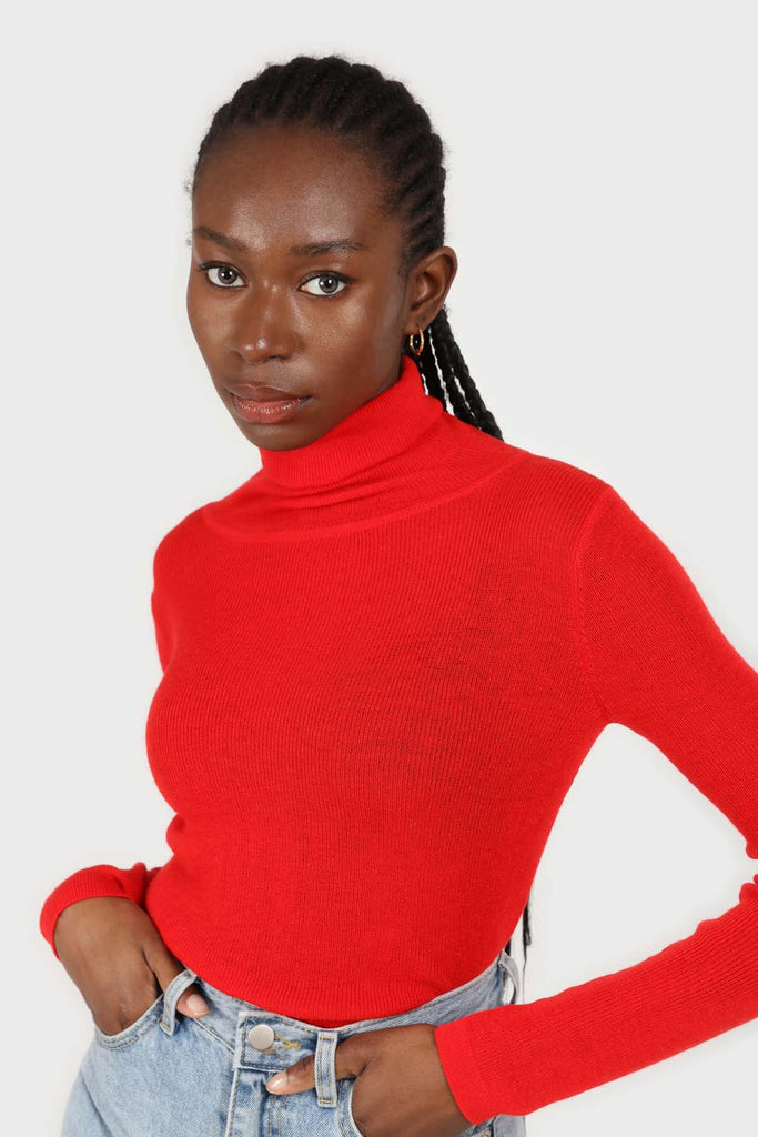 Bright red wool blend turtleneck top_6
