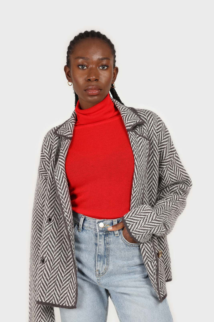 Bright red wool blend turtleneck top_5
