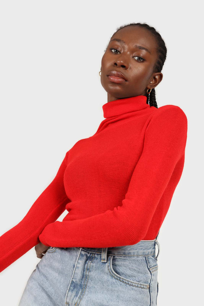 Bright red wool blend turtleneck top_2