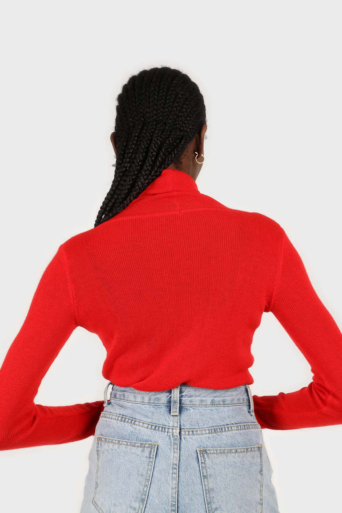 Bright red wool blend turtleneck top_3
