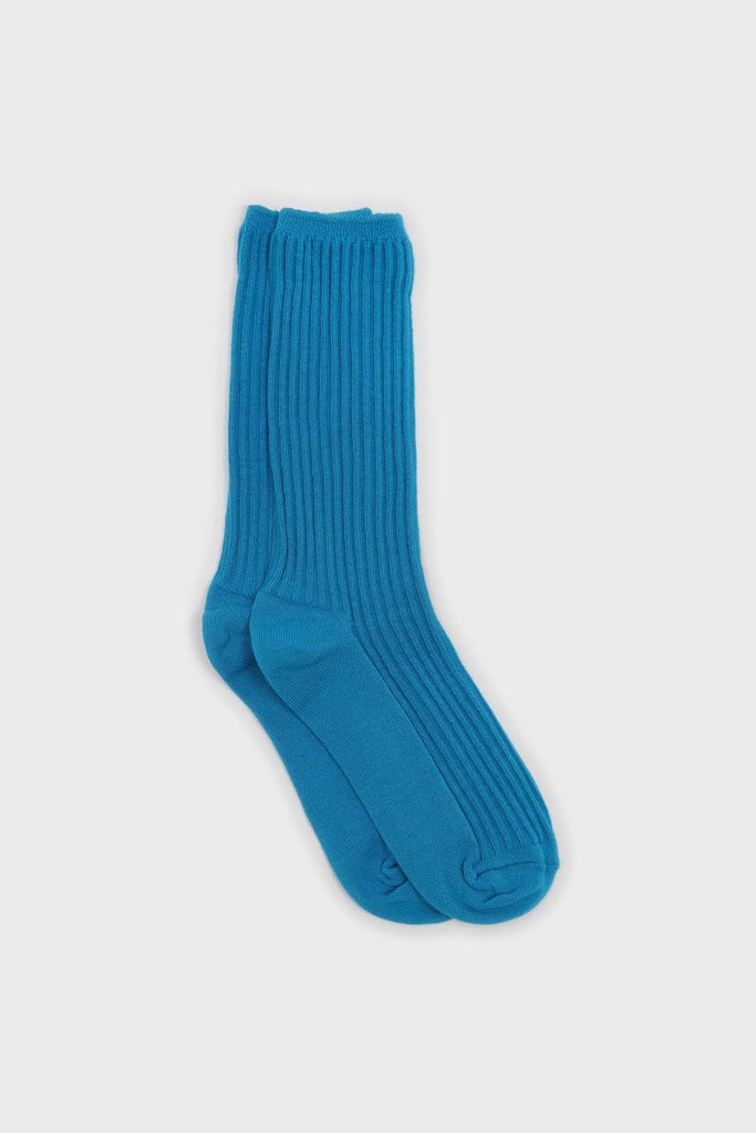 Bright blue long ribbed socks_1