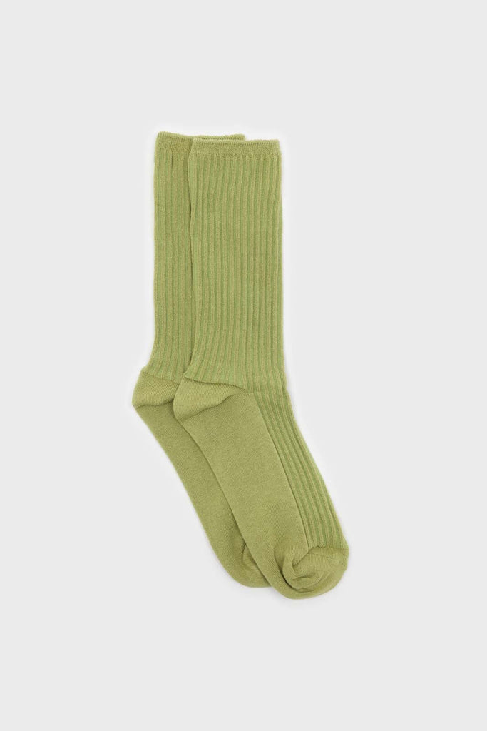 Lime green long ribbed socks_1