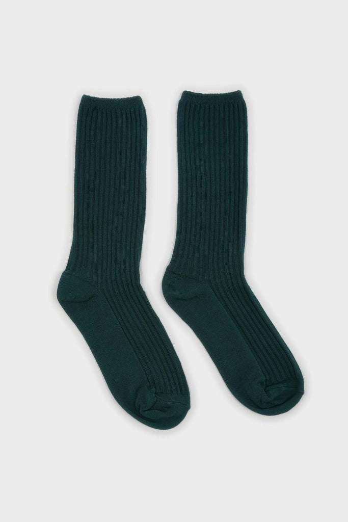 Dark green long ribbed socks_4