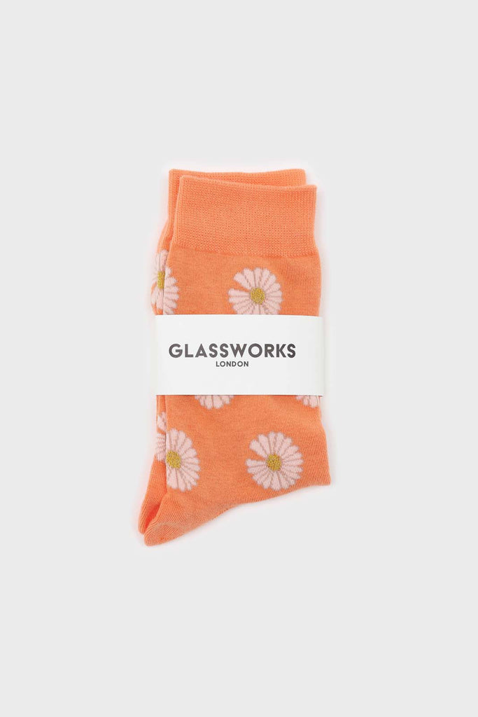 Orange and ivory daisy print socks_3