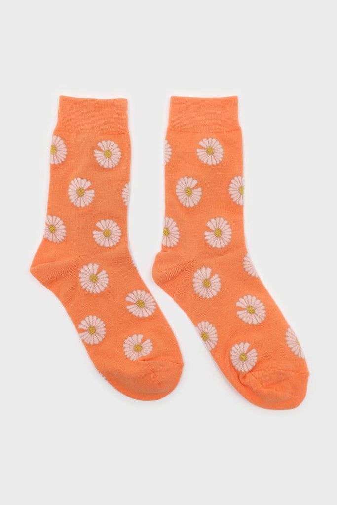 Orange and ivory daisy print socks_4